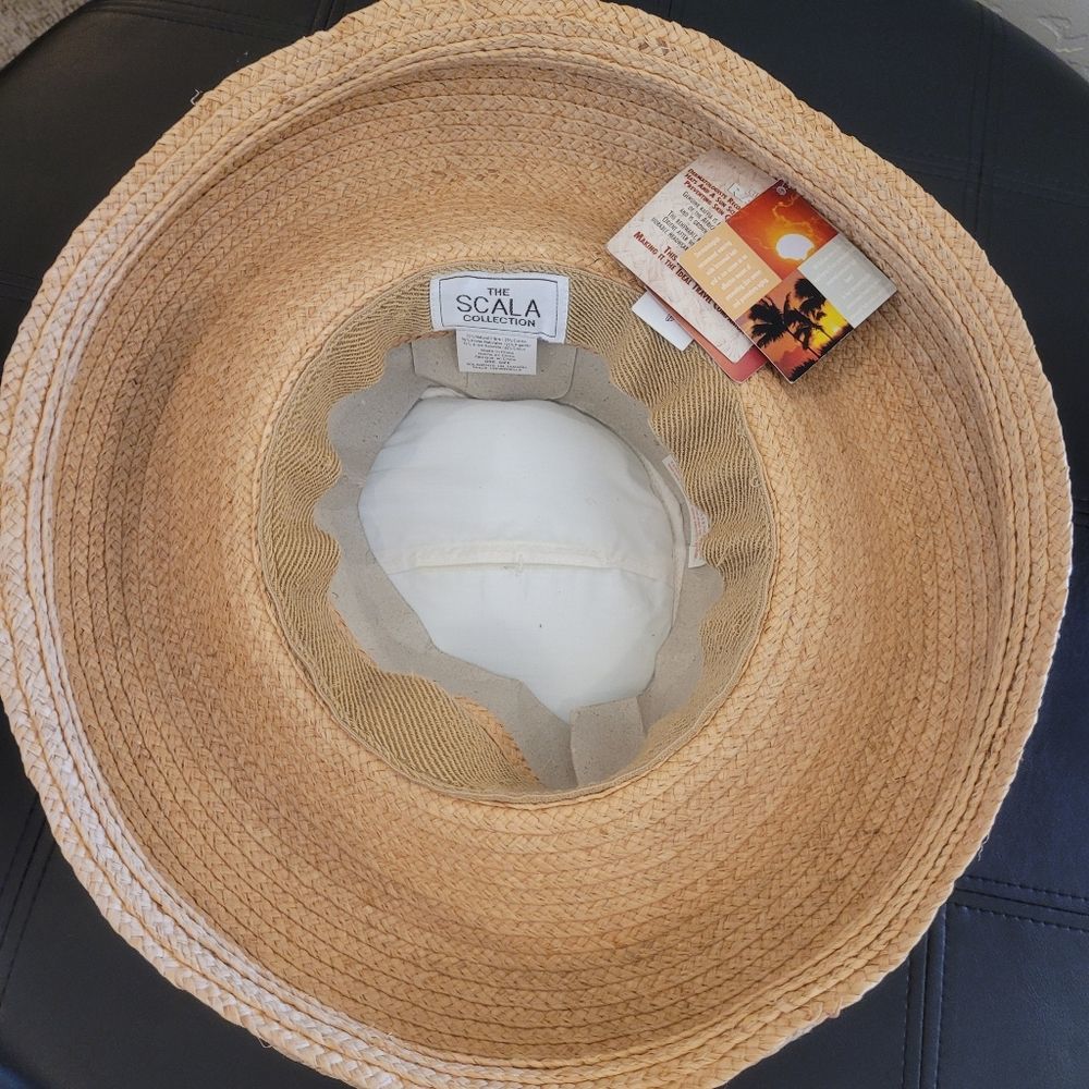 Scala Women's Natural Bell Brim Woven Sun Hat with White Canvas and Bow NEW - Picture 8 of 15